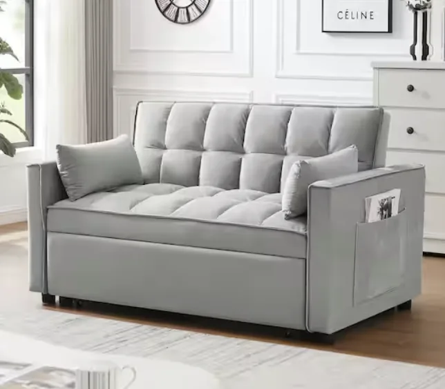 3-in-1 Grey Convertible Sleeper Loveseat / Pull-Out Sofa Bed