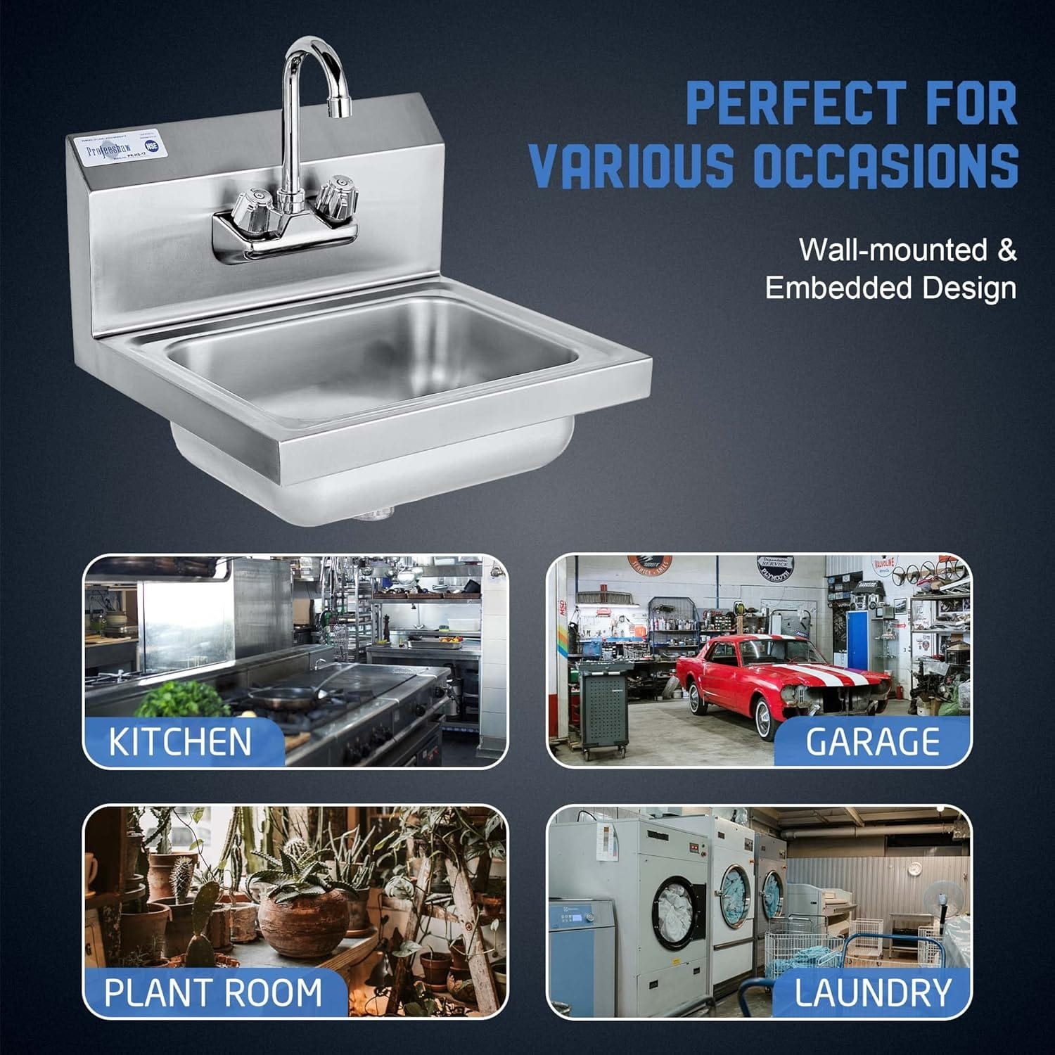 Profeeshaw Stainless Steel Wall-Mount Hand Sink