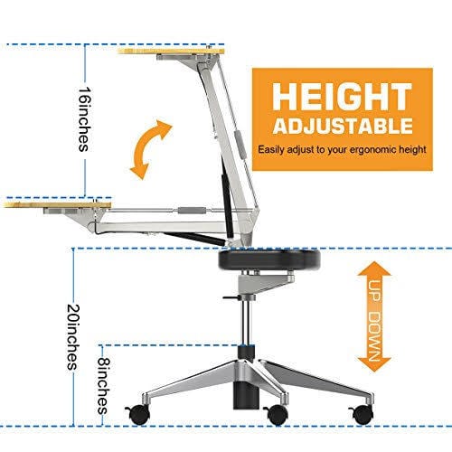 Height-Adjustable Rolling Stool with Attached Laptop Desk