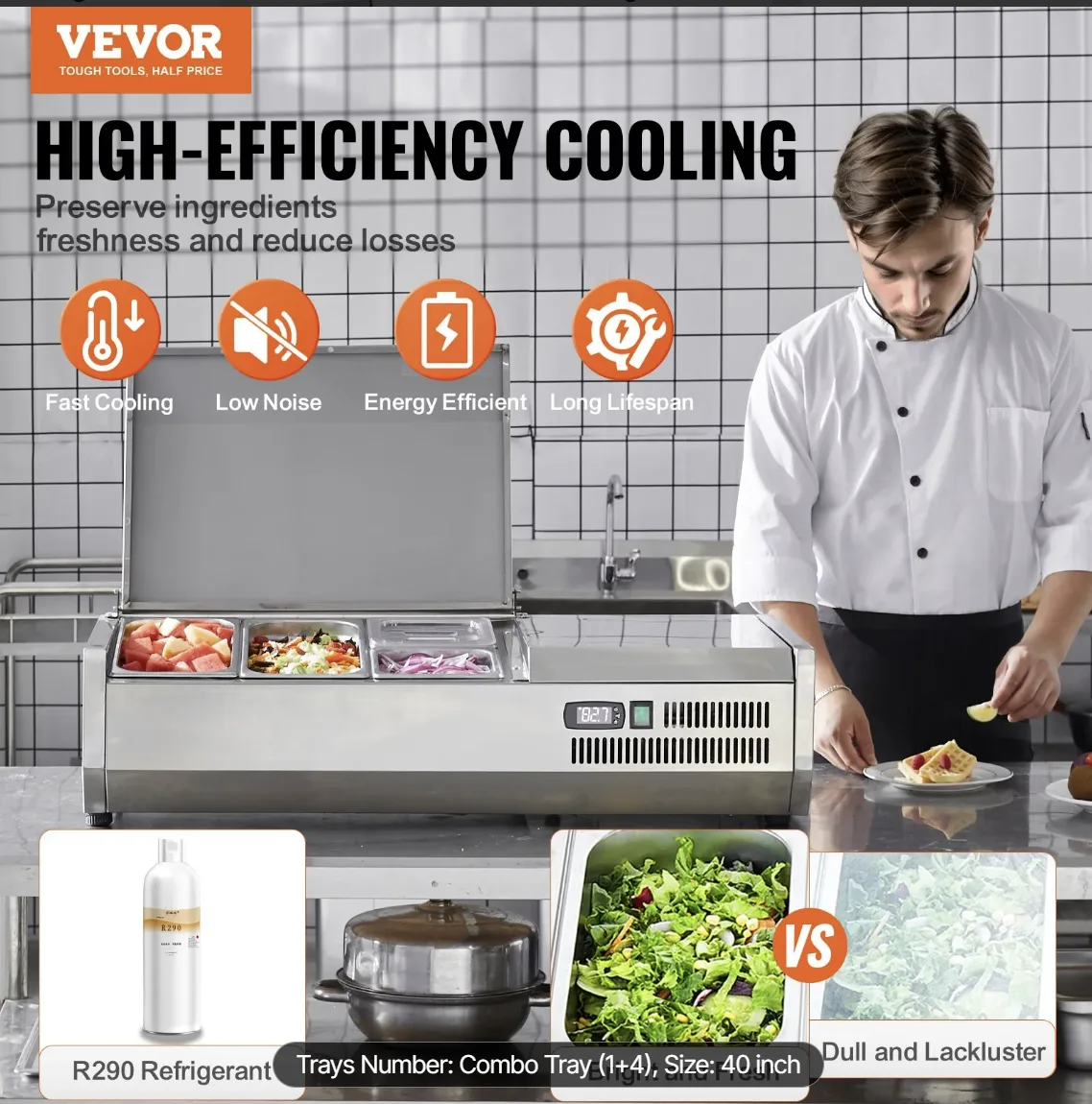 VEVOR 40-Inch Countertop Refrigerated Condiment Prep Station