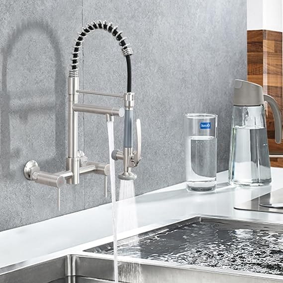 DEWIINUS Wall Mount Kitchen Faucet Brushed Nickel M40504BN